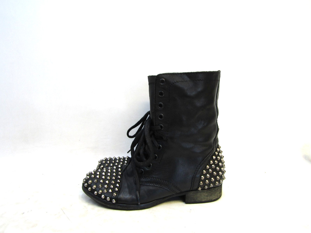 STEVE MADDEN Womens Sz 6 M Black Leather Zip Lace Up Combat High Ankle Boots